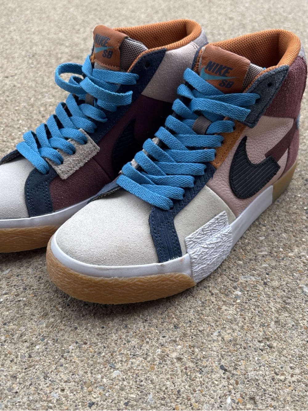Nike Multicolor High-Top Sneakers with Bright Blue Laces